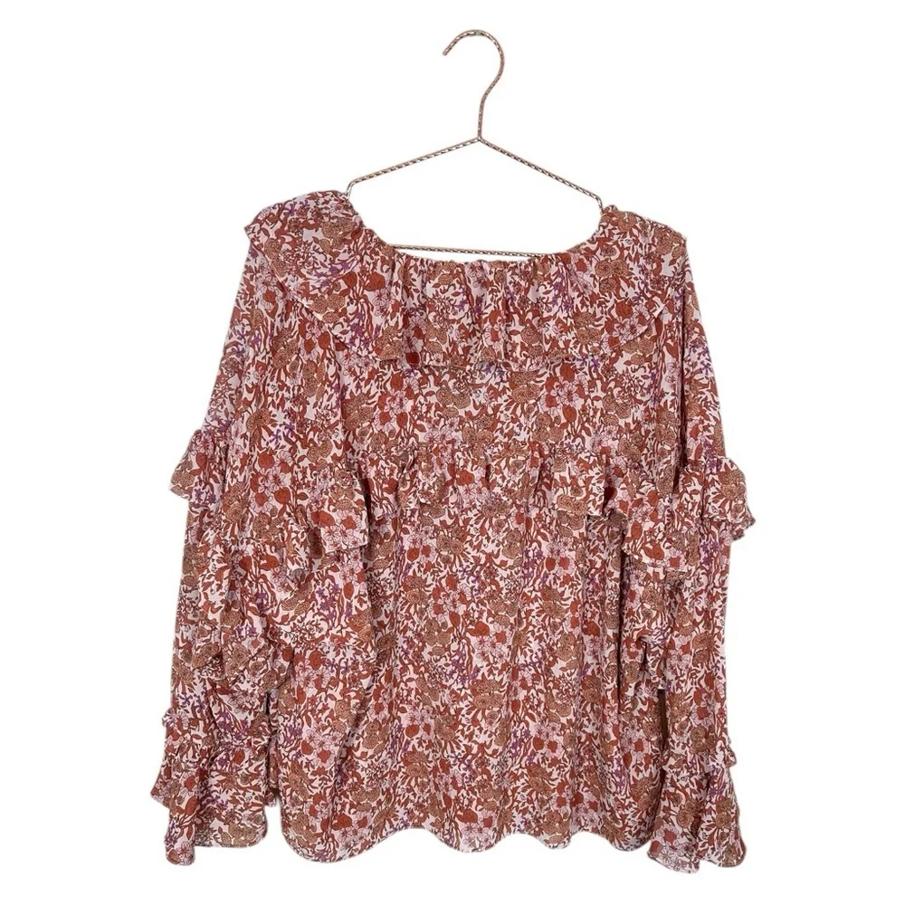 NWT J. Crew Floral Ruffle Floral Blouse Pink